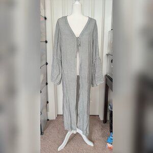 Jodifl Gray Long Sleeve Tie Open Front Duster Cardigan Size Large